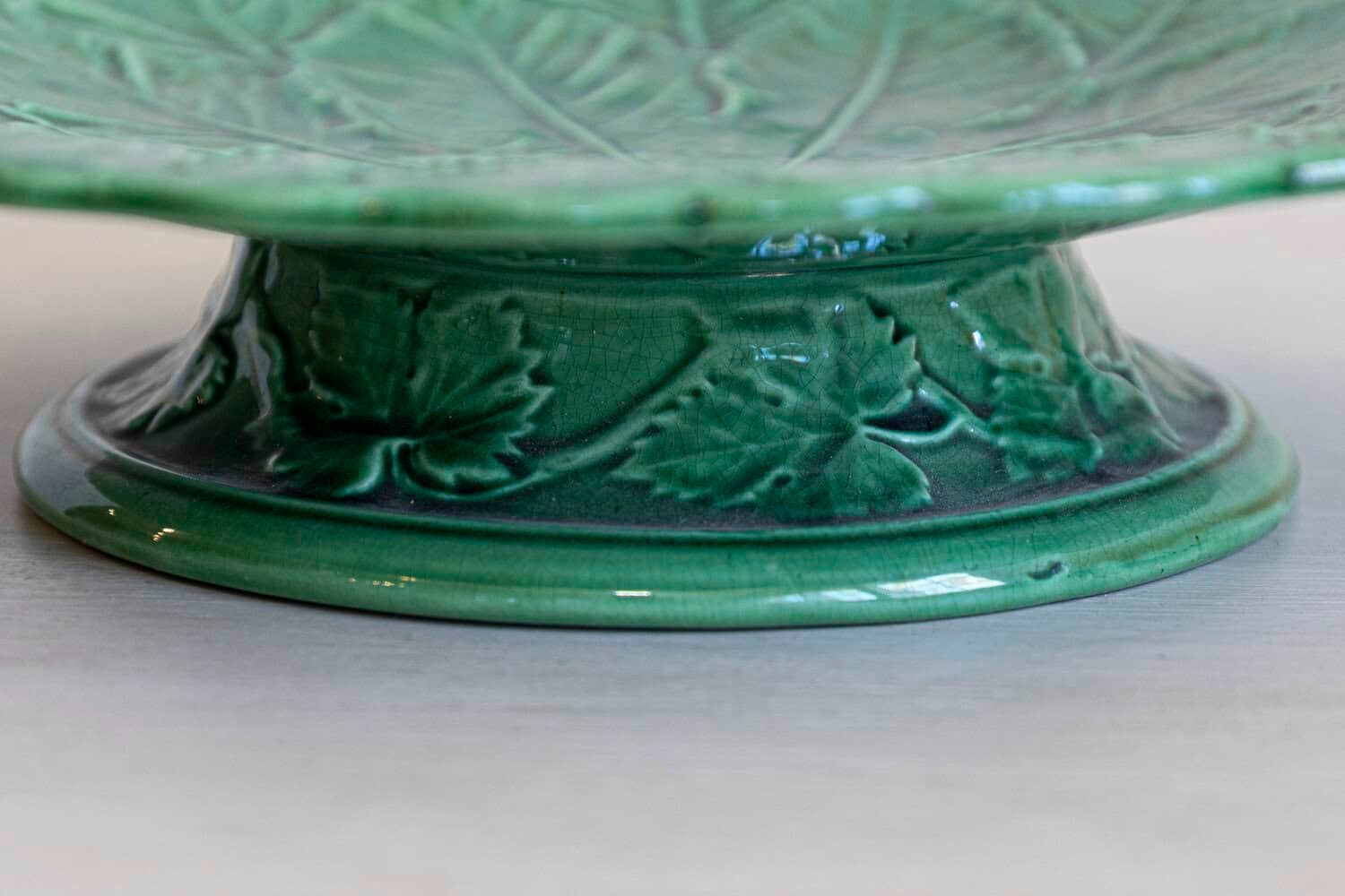 Set of Nine Green Glazed Porcelain Pieces with Eight Plates and Single Compote - JAA