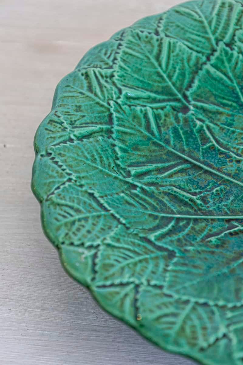 Set of Nine Green Glazed Porcelain Pieces with Eight Plates and Single Compote - JAA