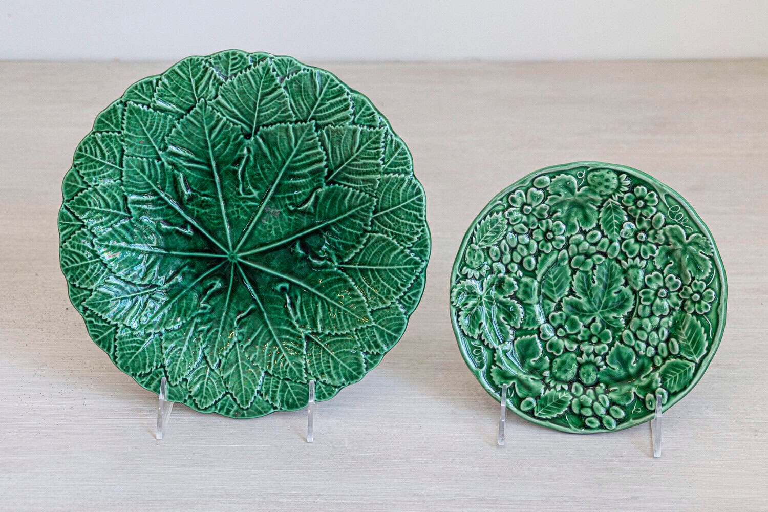 Set of Nine Green Glazed Porcelain Pieces with Eight Plates and Single Compote - JAA