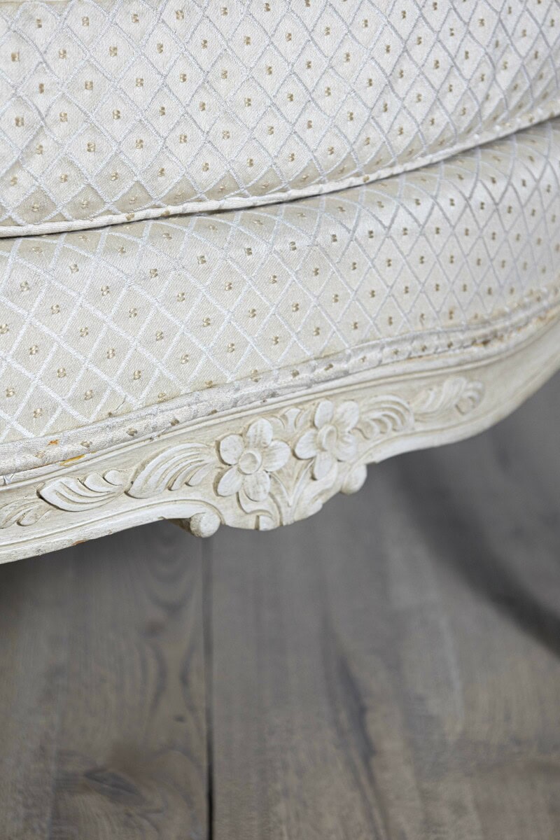 Louis XV Style French Cream Painted Wood Carved Bergères Chairs, a Pair - JAA