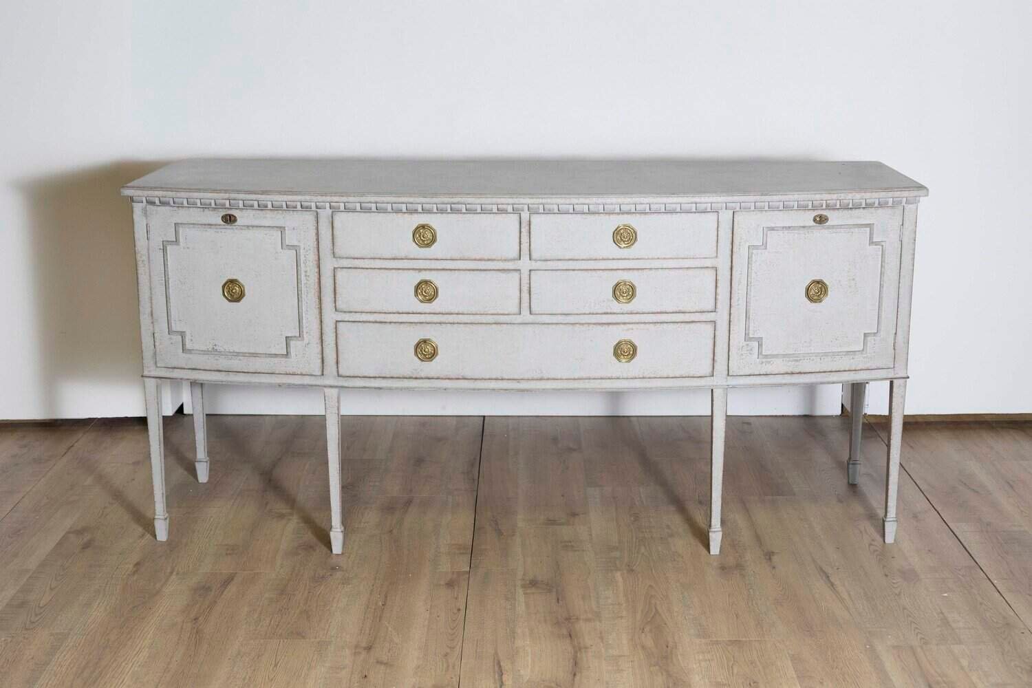 Neoclassical Style Painted Bow Front Sideboard with Two Doors and Five Drawers - JAA