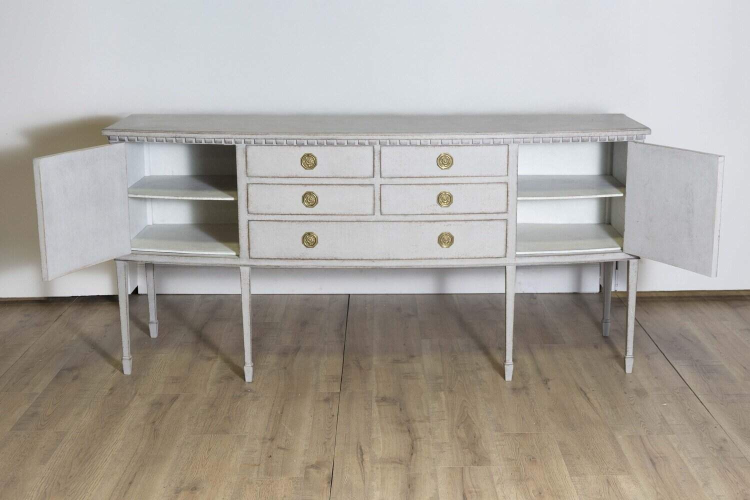 Neoclassical Style Painted Bow Front Sideboard with Two Doors and Five Drawers - JAA