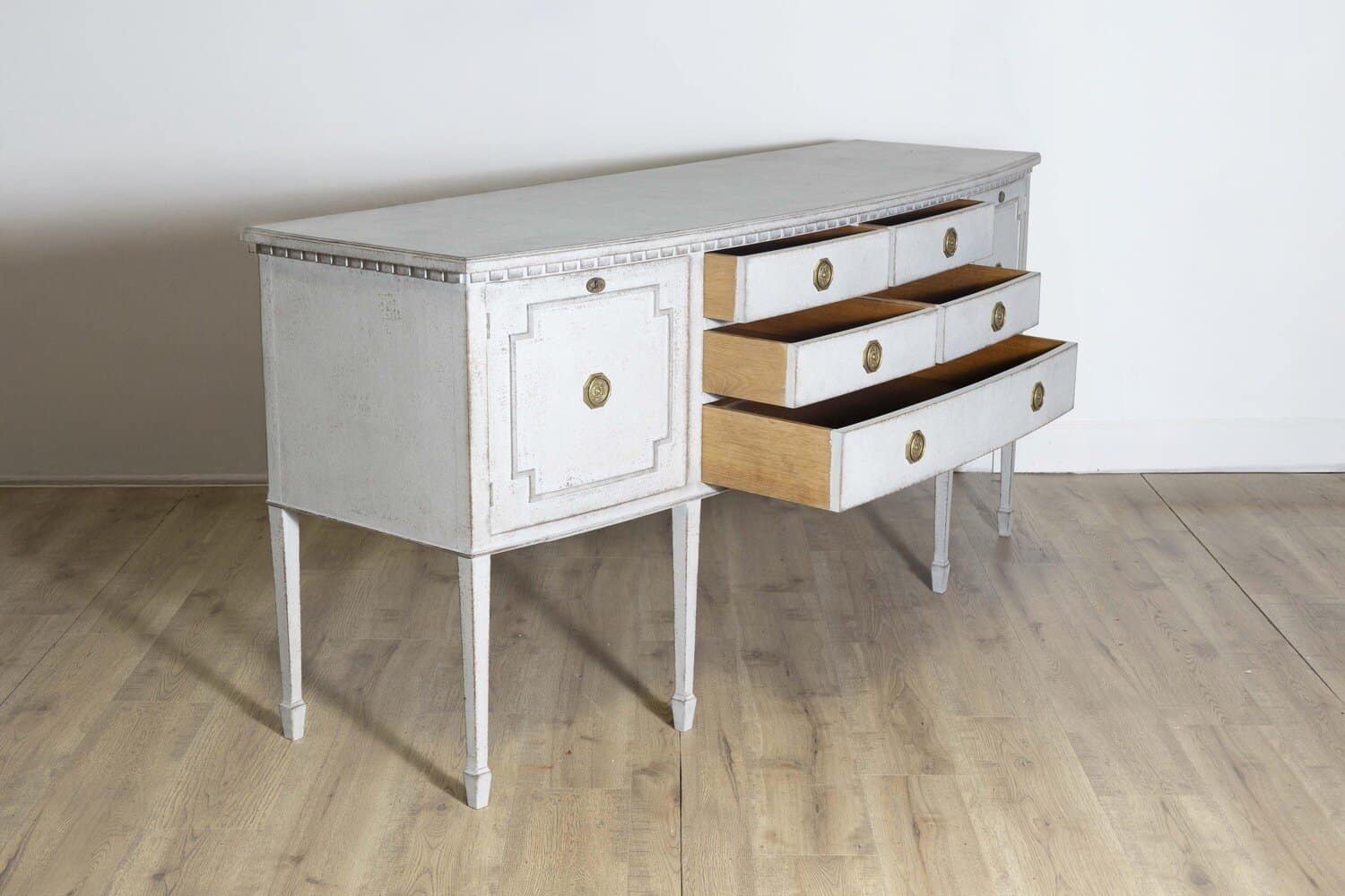 Neoclassical Style Painted Bow Front Sideboard with Two Doors and Five Drawers - JAA