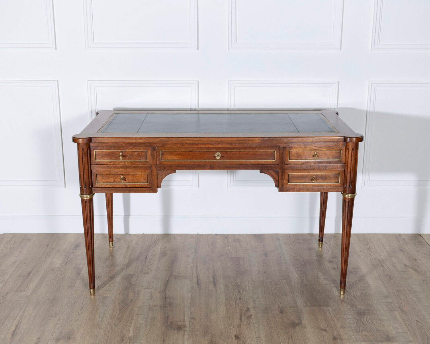 Louis XVI Style Mahogany Flat Desk with Leather Top and Extensions - JAA