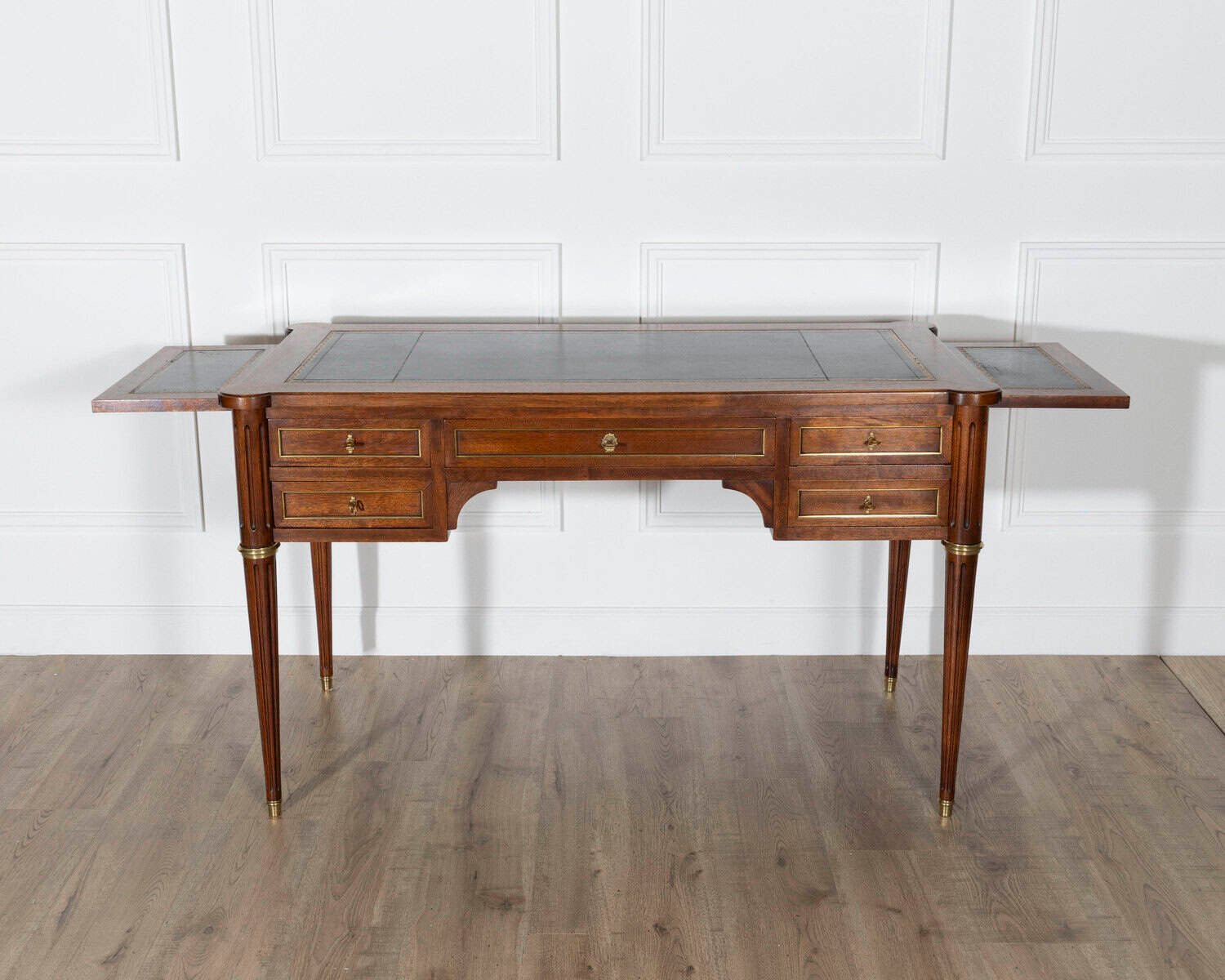 Louis XVI Style Mahogany Flat Desk with Leather Top and Extensions - JAA