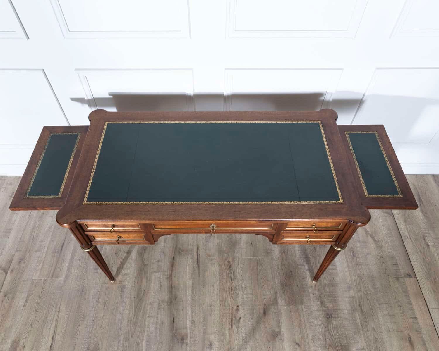 Louis XVI Style Mahogany Flat Desk with Leather Top and Extensions - JAA