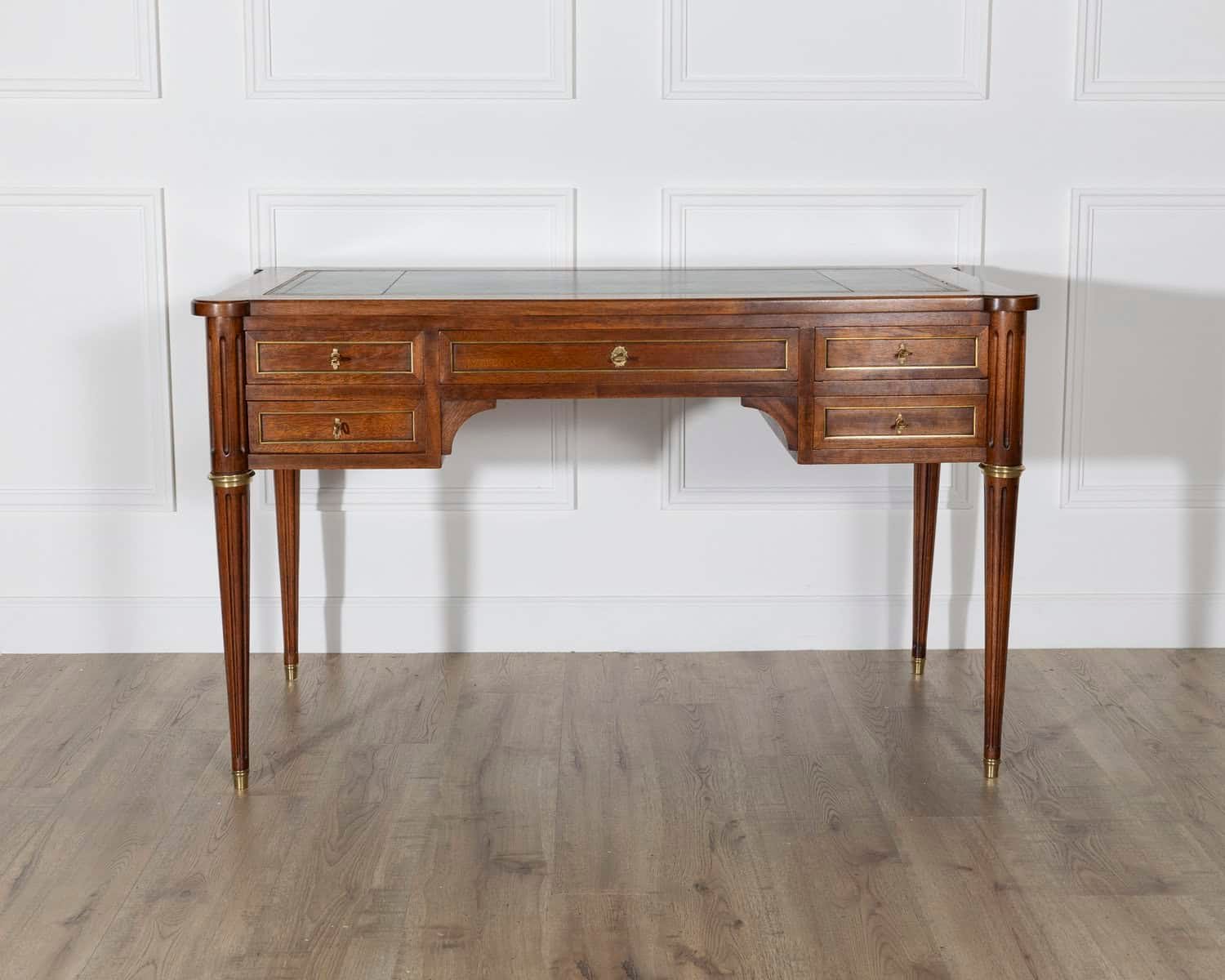 Louis XVI Style Mahogany Flat Desk with Leather Top and Extensions - JAA