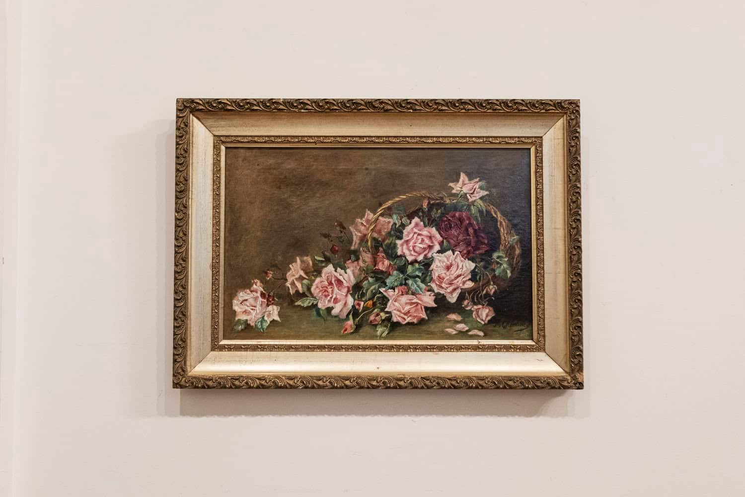 French 19th Century Framed Floral Oil on Canvas Painting Depicting Roses - JAA