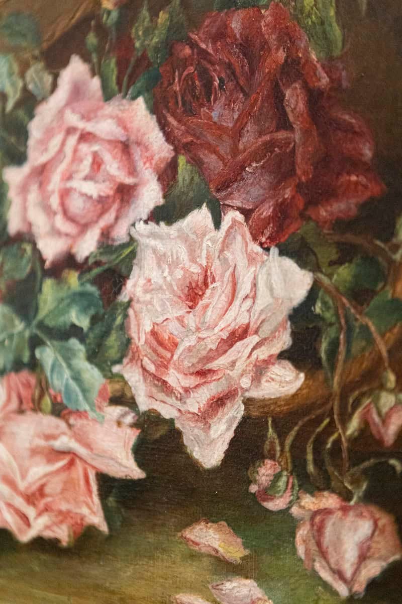 French 19th Century Framed Floral Oil on Canvas Painting Depicting Roses - JAA