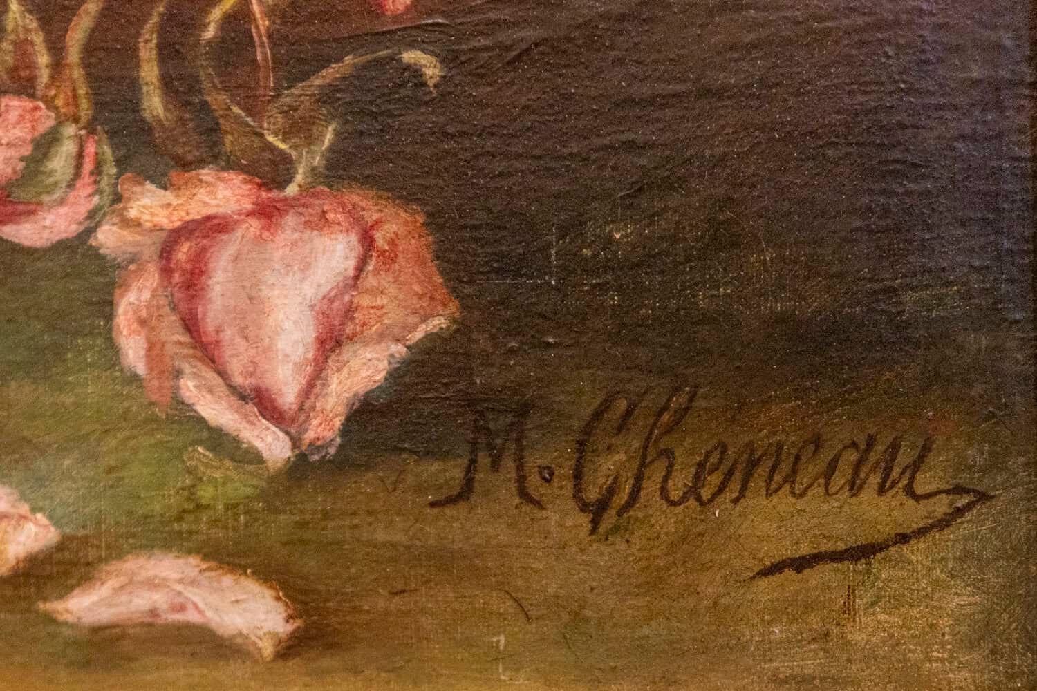 French 19th Century Framed Floral Oil on Canvas Painting Depicting Roses - JAA