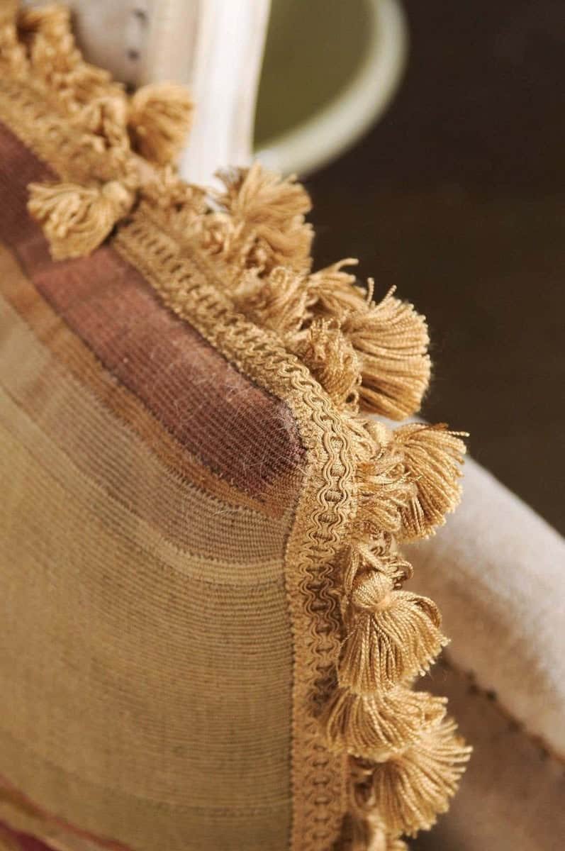 French 19th Century Aubusson Tapestry Pillow with Rose, Foliage and Tassels - JAA