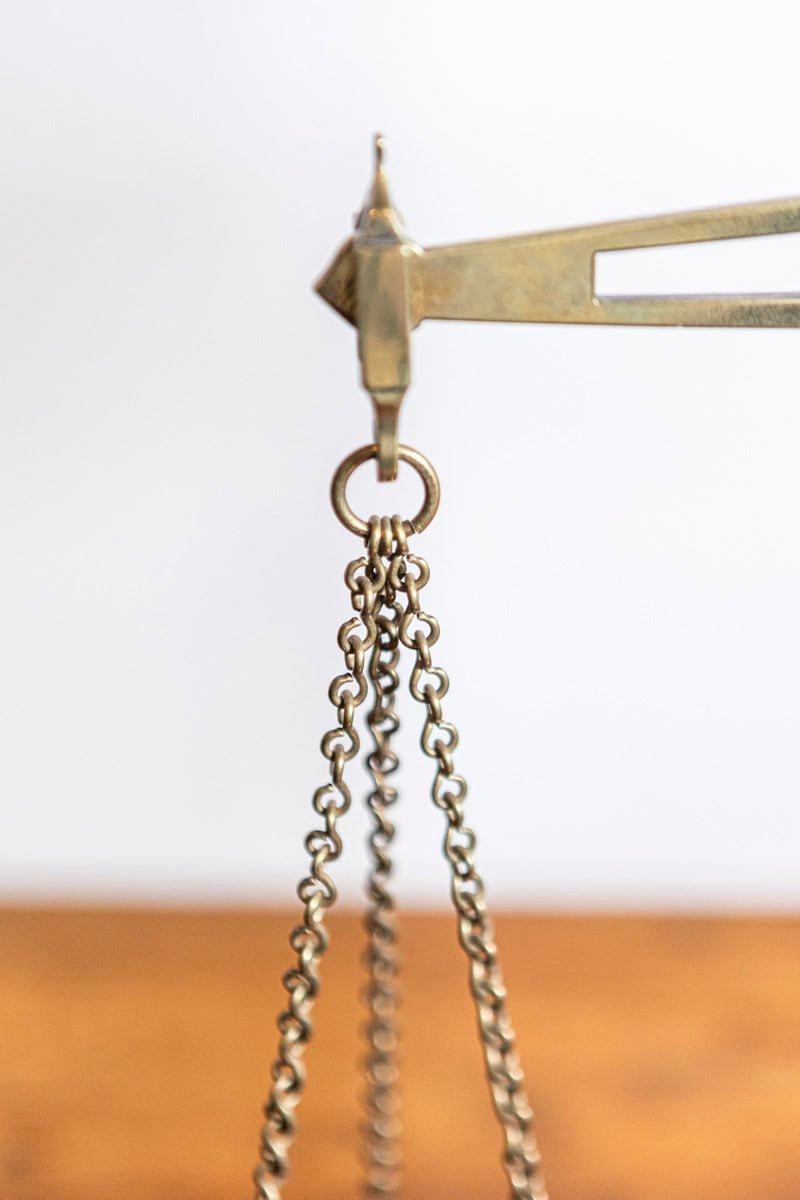 French 19th Century Freestanding Brass Tea Scale Mounted on Wooden Base - JAA