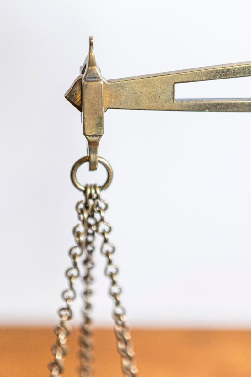 French 19th Century Freestanding Brass Tea Scale Mounted on Wooden Base - JAA