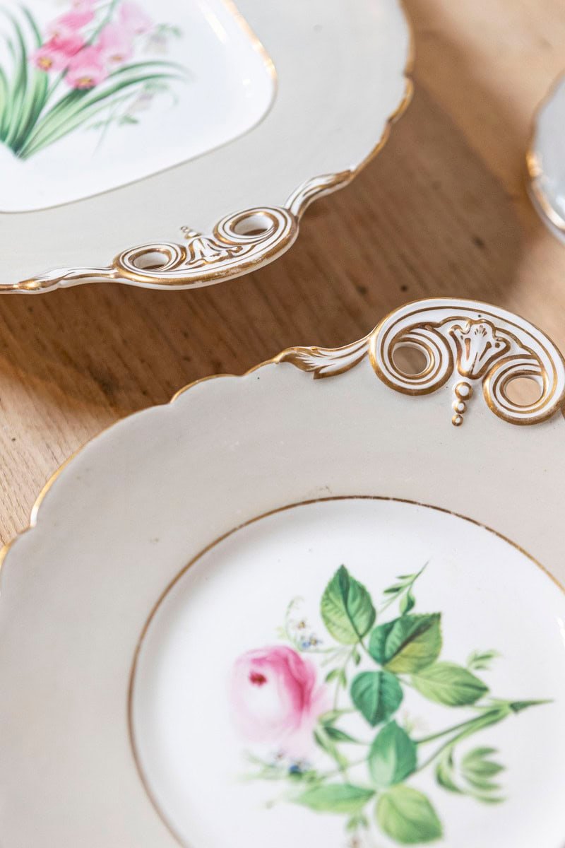 English 19th Century Porcelain Plates and Compote with Floral Décor, Sold Each - JAA
