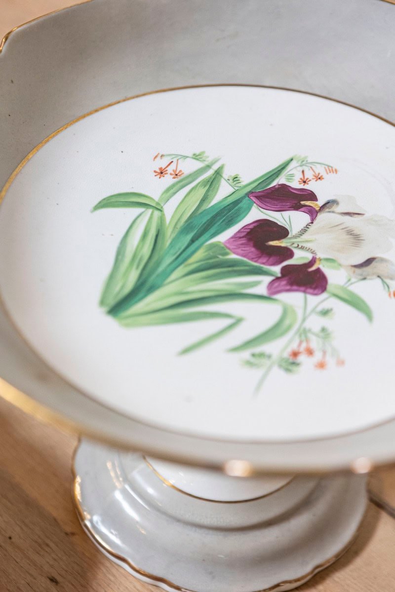 English 19th Century Porcelain Plates and Compote with Floral Décor, Sold Each - JAA