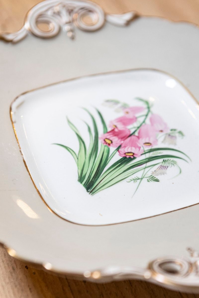 English 19th Century Porcelain Plates and Compote with Floral Décor, Sold Each - JAA