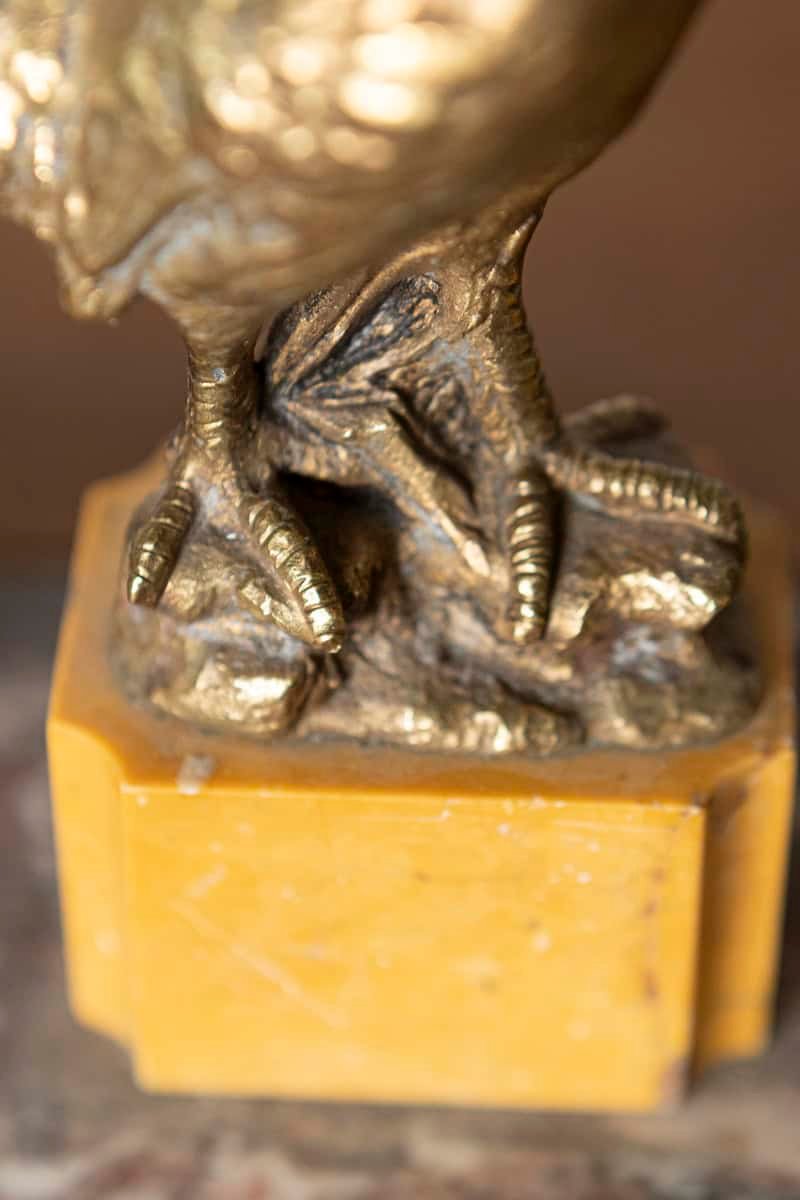 19th-Century French Marble and Gilt Bronze Inkwell with Rooster Motif - JAA