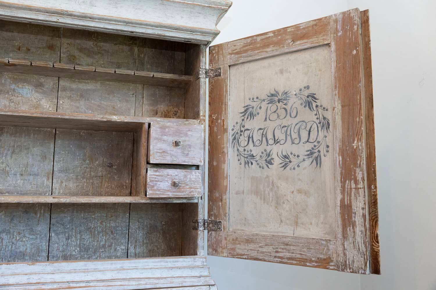 Swedish 1856 Two-part Painted Secretary with Four Doors and Slant Front Desk - JAA