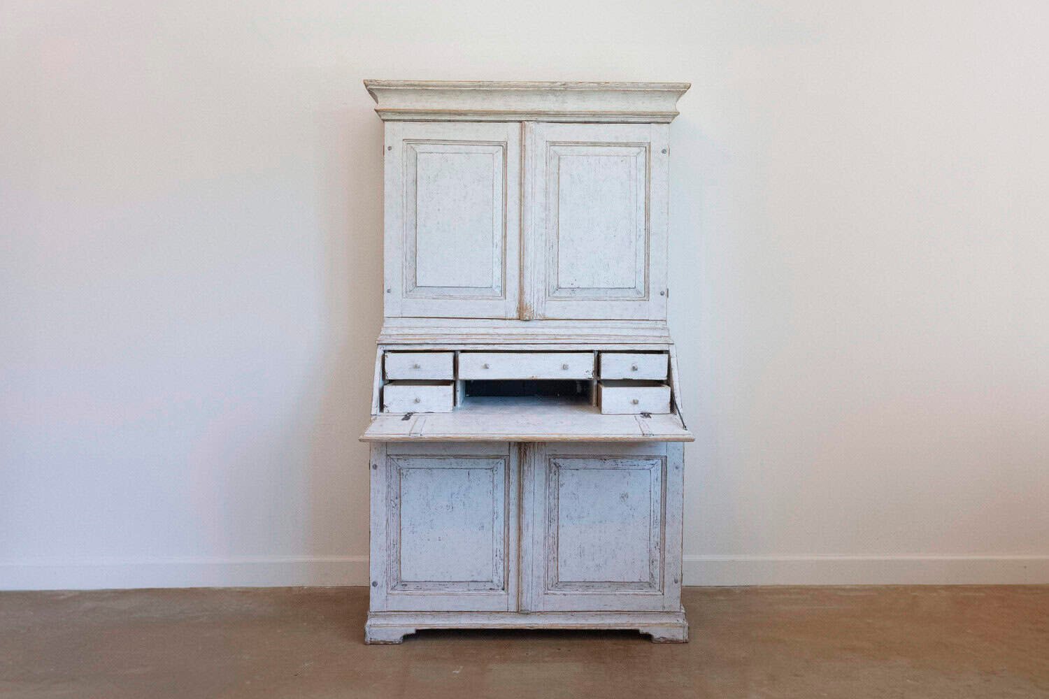 Swedish 1856 Two-part Painted Secretary with Four Doors and Slant Front Desk - JAA