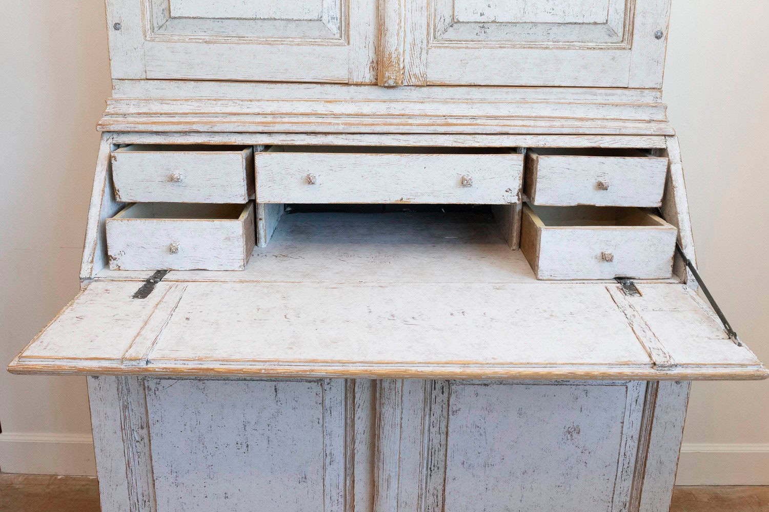 Swedish 1856 Two-part Painted Secretary with Four Doors and Slant Front Desk - JAA