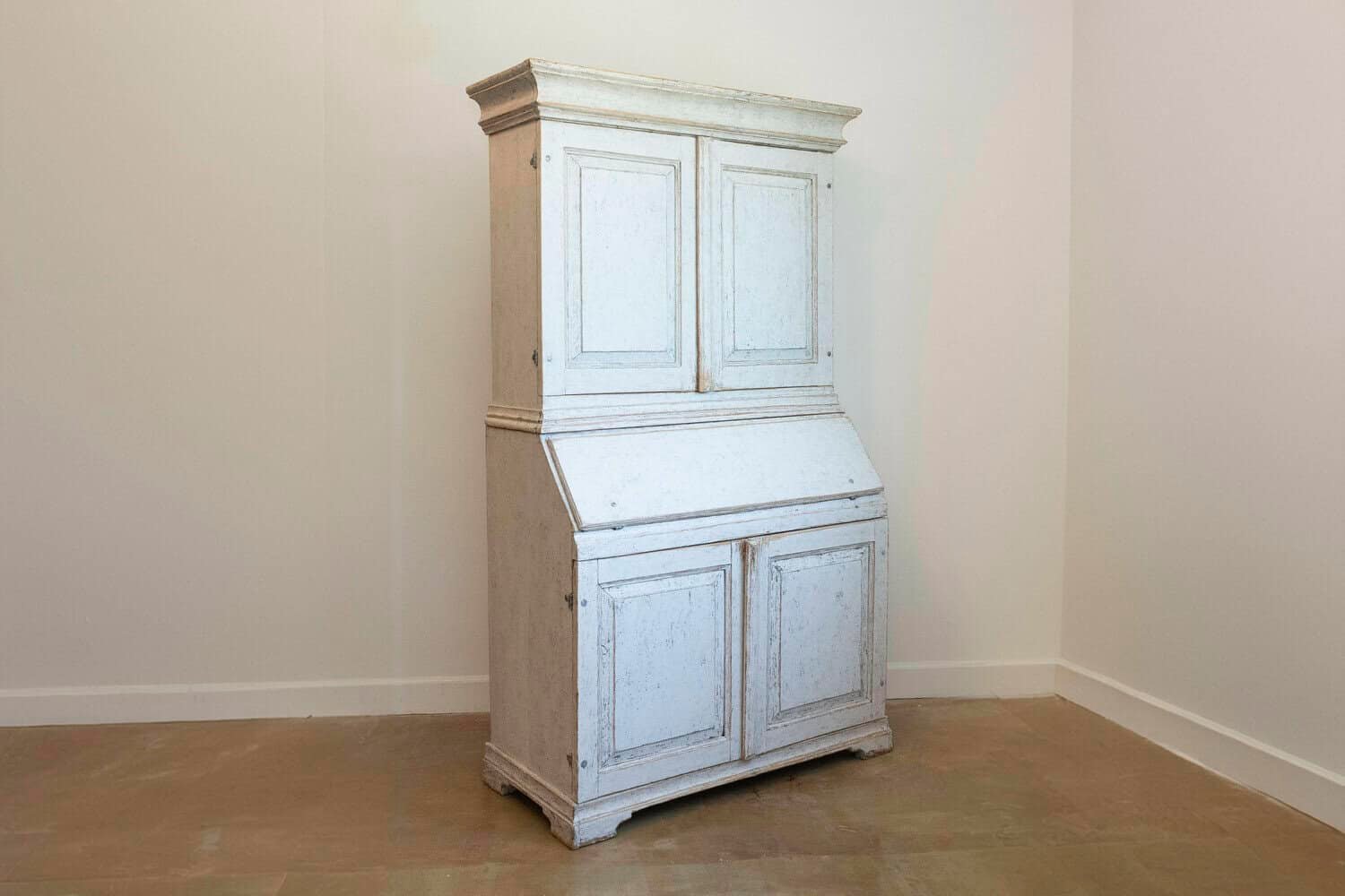 Swedish 1856 Two-part Painted Secretary with Four Doors and Slant Front Desk - JAA