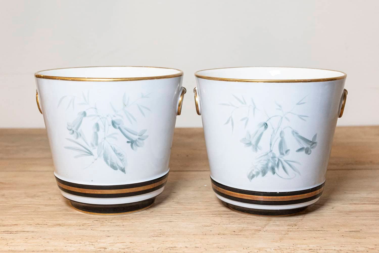 Pair of French 19th Century Paris Porcelain Cachepots Planters with Bird Motifs - JAA