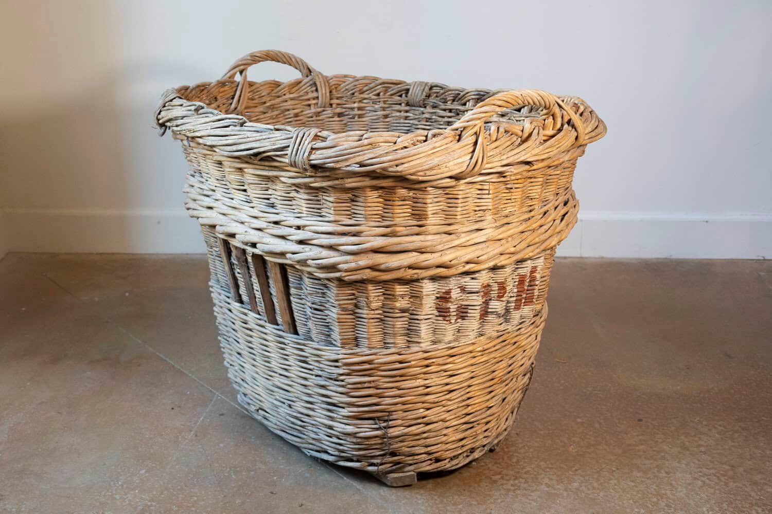 Early 20th Century French Wicker Grape Harvesting Basket - JAA