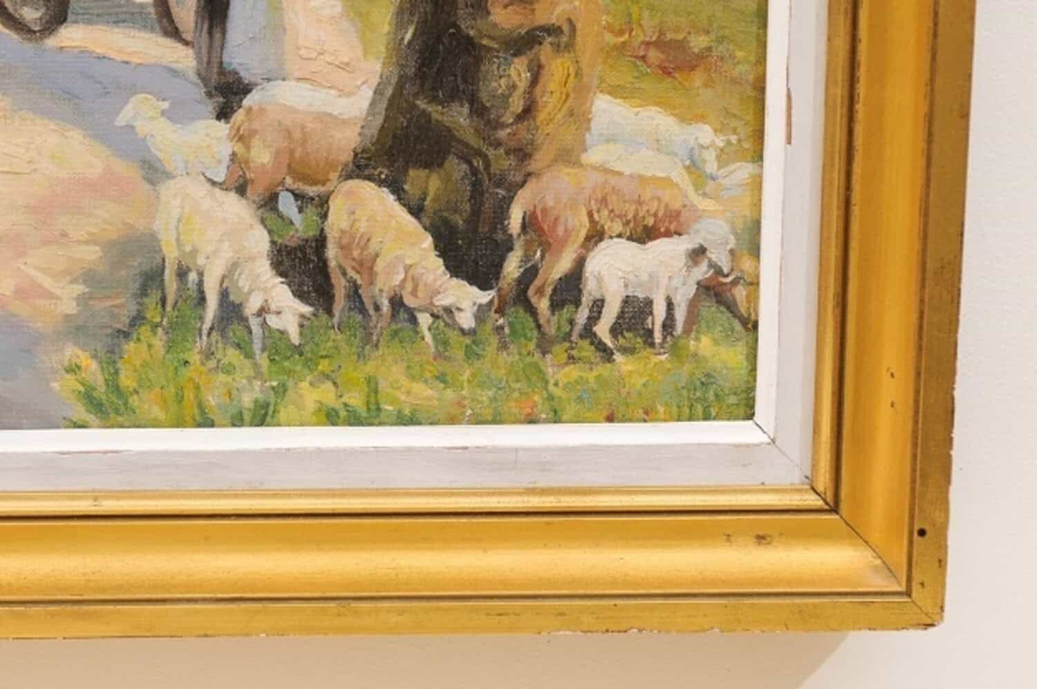 French Impressionist Style 1950s Oil on Canvas Painting Depicting a Small Church - JAA