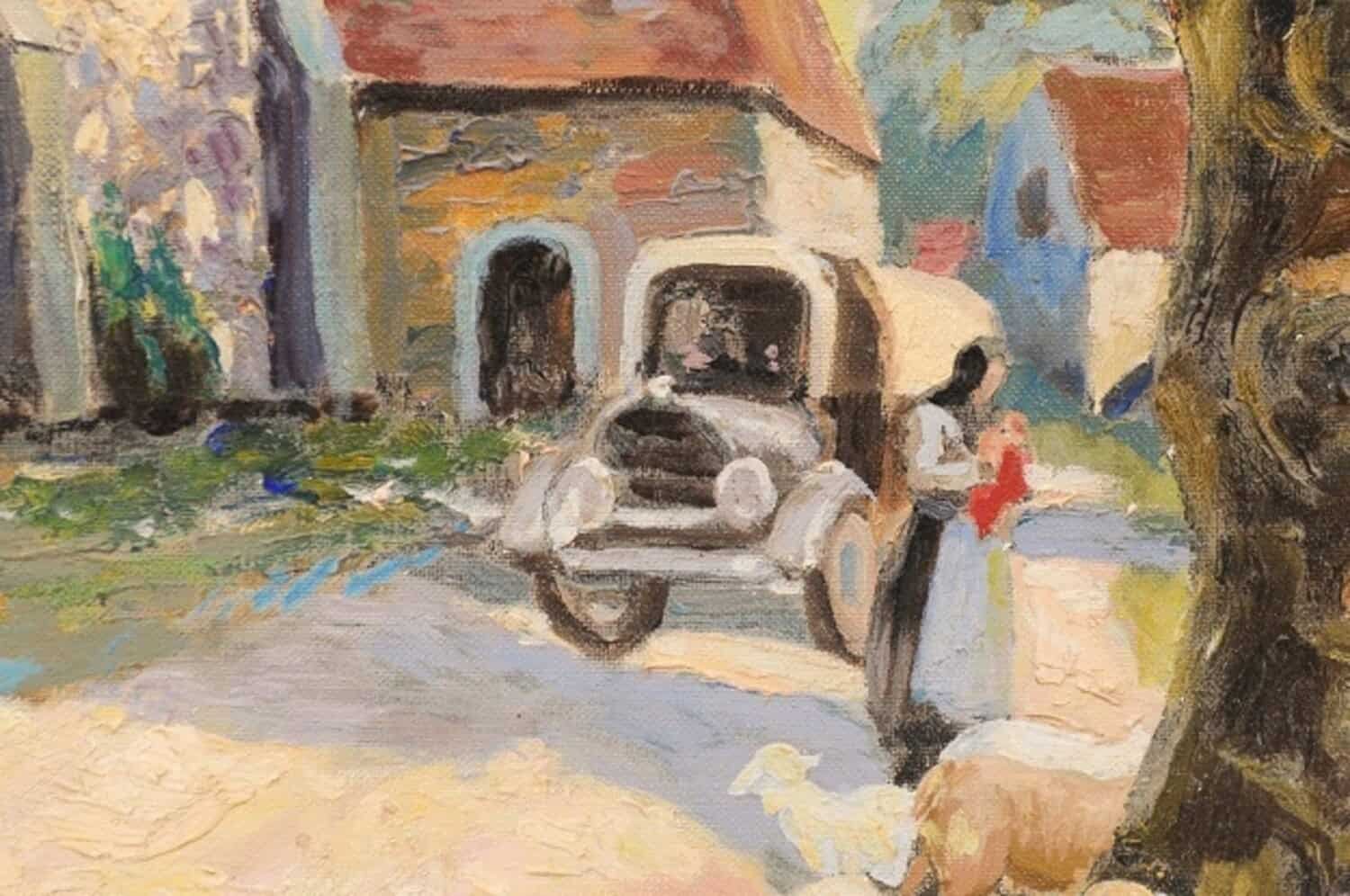 French Impressionist Style 1950s Oil on Canvas Painting Depicting a Small Church - JAA