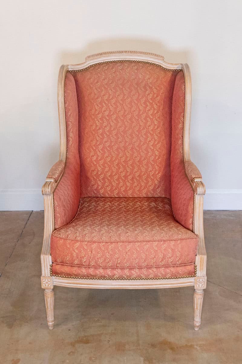 Pair of French Louis XVI Style 1900s Painted Bergères Chairs with Upholstery - JAA