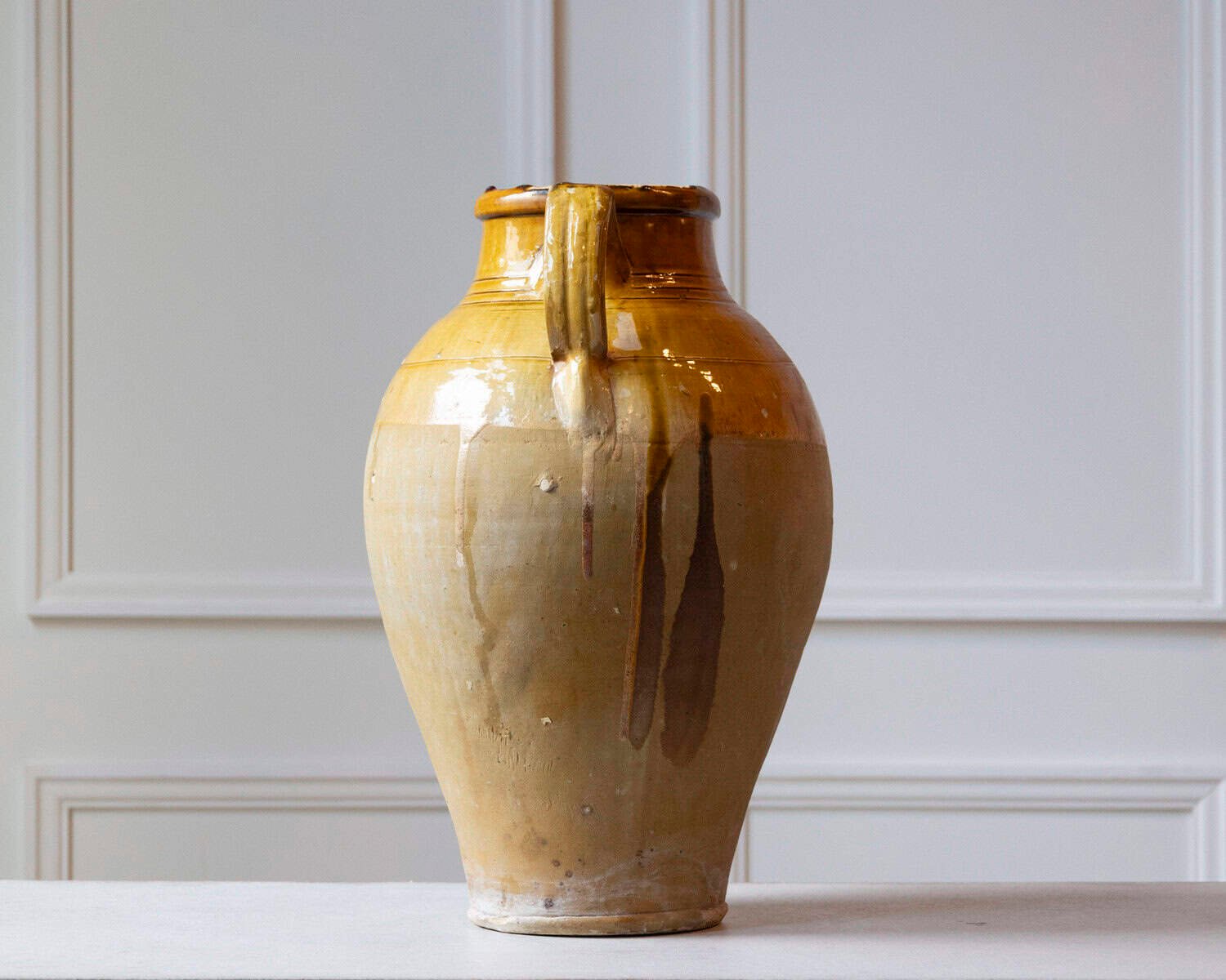 19th Century Mediterranean Pottery Jug with Yellow Glazed Rim and Handles - JAA