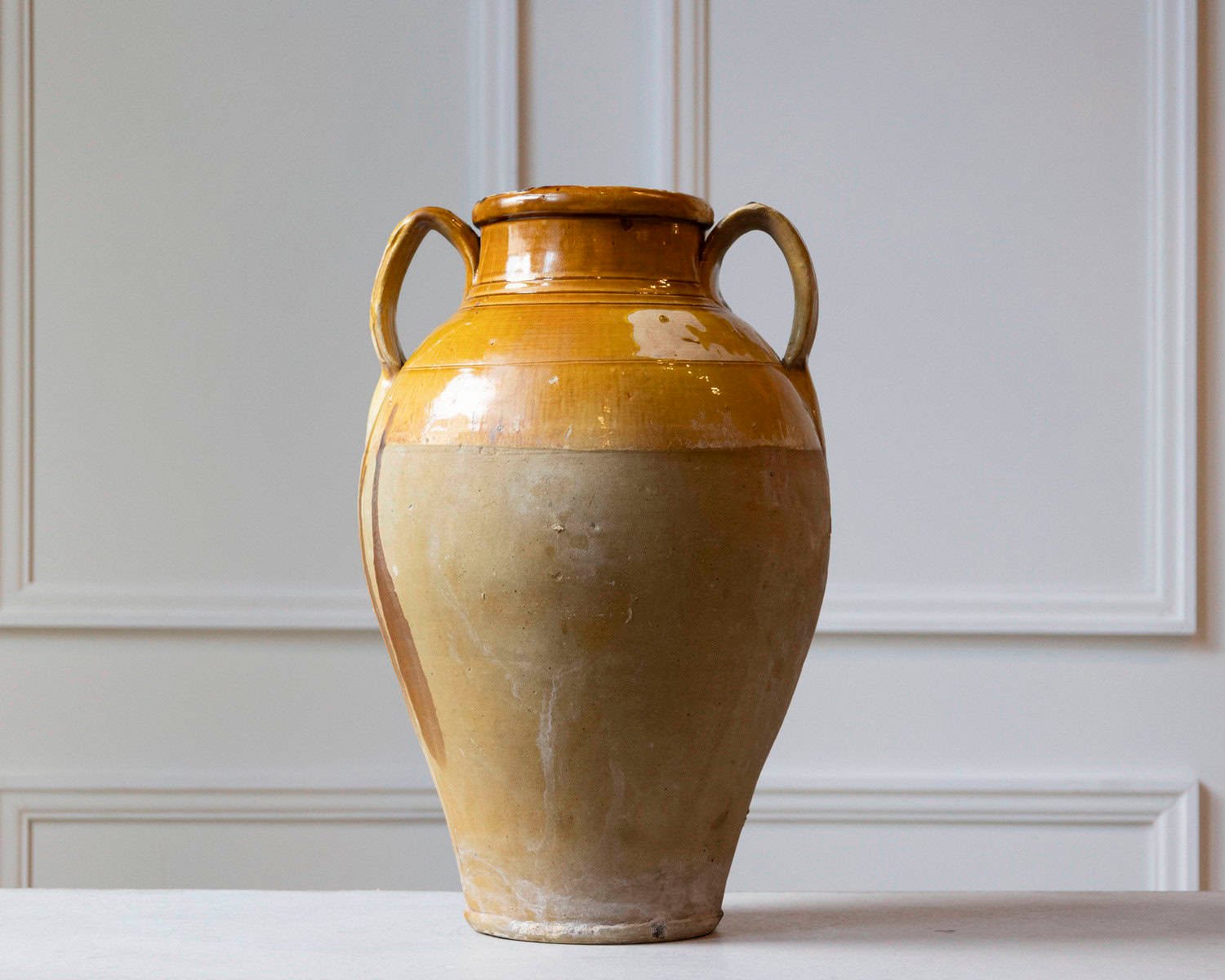 19th Century Mediterranean Pottery Jug with Yellow Glazed Rim and Handles - JAA