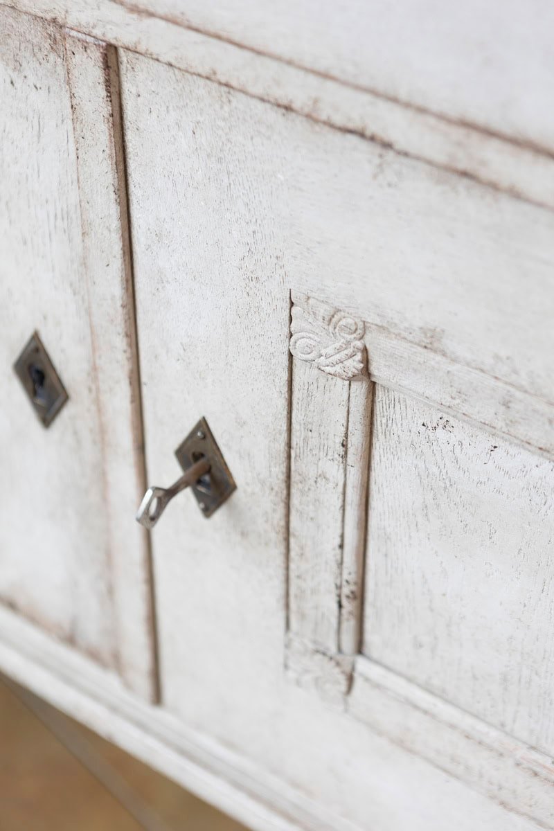 Swedish 1890 Painted Sideboard with Two Drawers, Two Doors and Fluted Side Posts - JAA