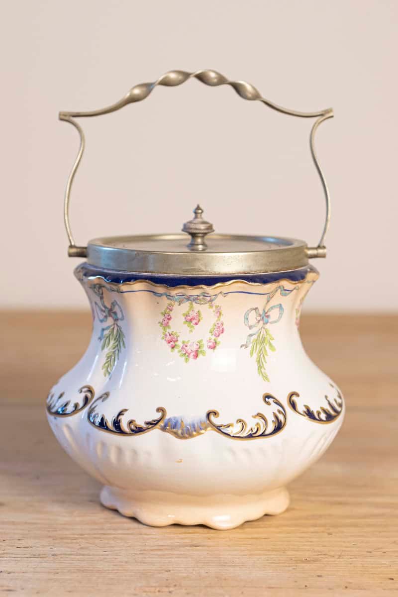 England Crescent Ware 1890s Porcelain Pot with Floral Motifs and EPNS Lid - JAA