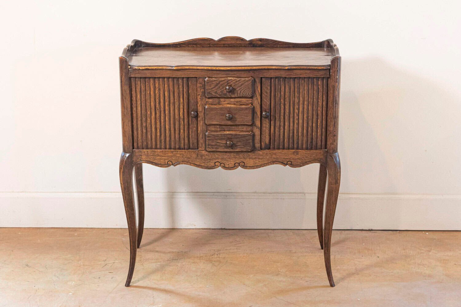 French Oak Table De Chevet with Sliding-Door Cabinets and Three Drawers, 1890s - JAA