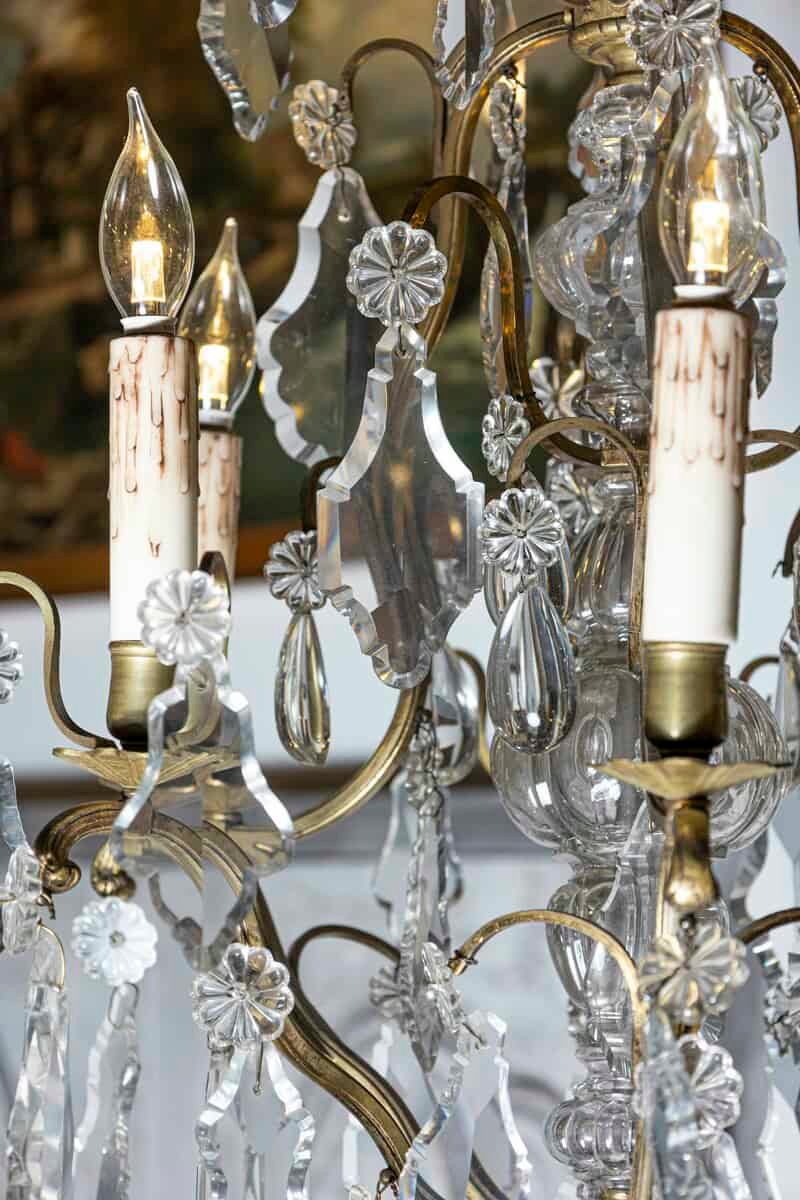 40% OFF at Checkout.  French 19th Century Six-Light Bronze and Crystal Chandelier with Scrolling Arms - JAA