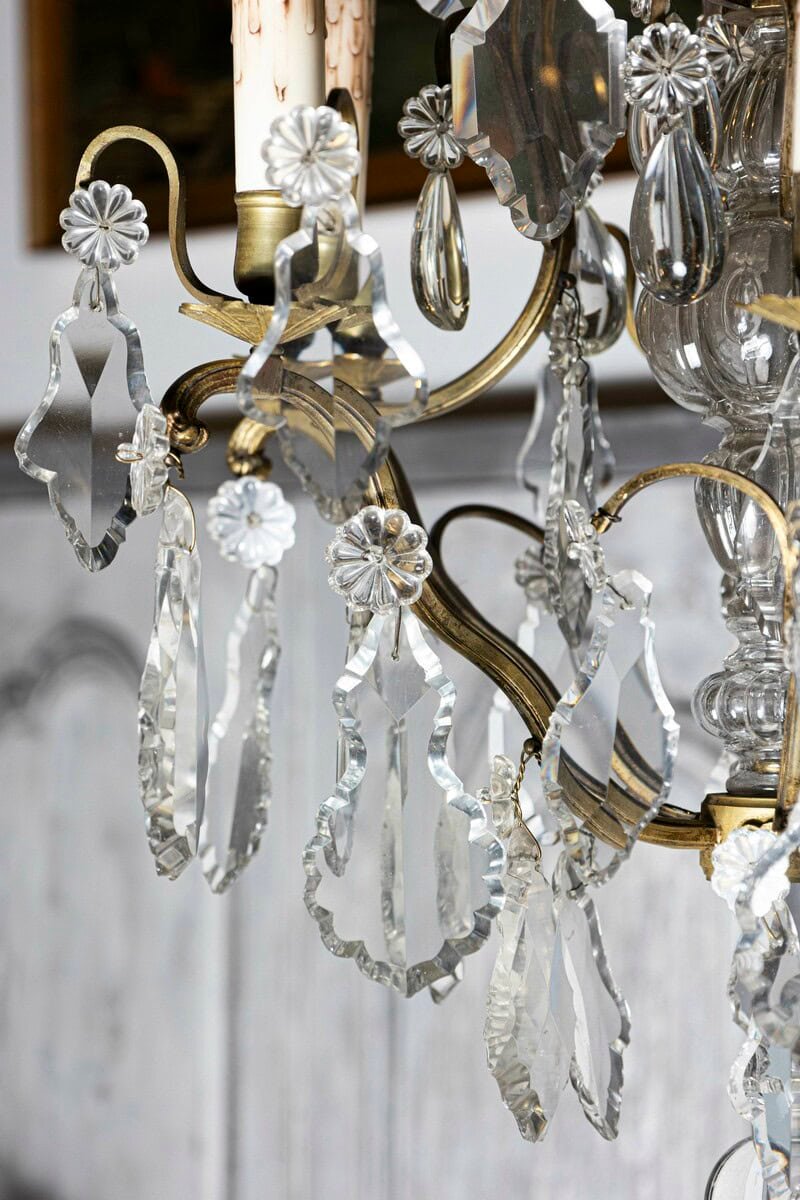 40% OFF at Checkout.  French 19th Century Six-Light Bronze and Crystal Chandelier with Scrolling Arms - JAA