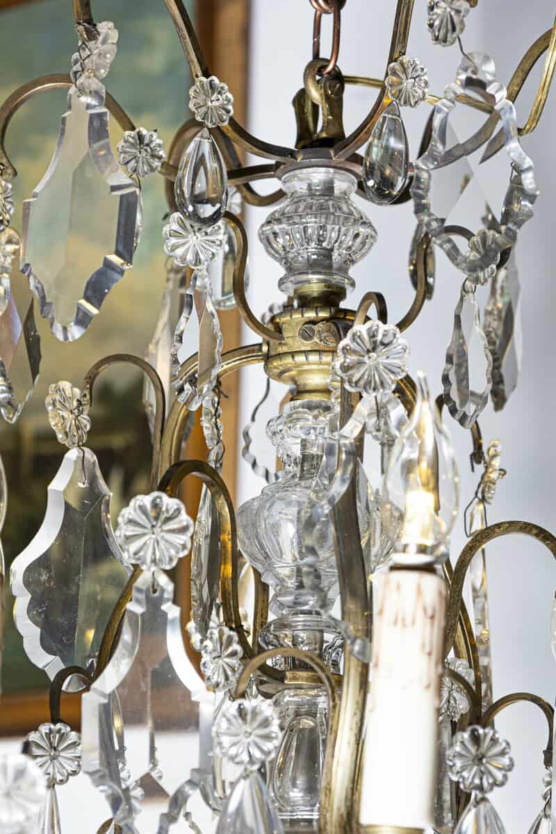 40% OFF at Checkout.  French 19th Century Six-Light Bronze and Crystal Chandelier with Scrolling Arms - JAA