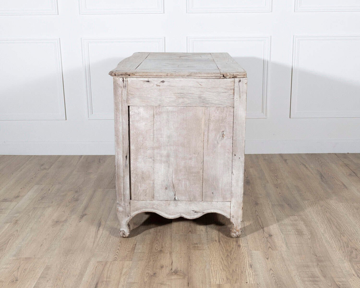 18th Century French Louis XV Bleached Oak Curved Commode with Parquet Top - JAA