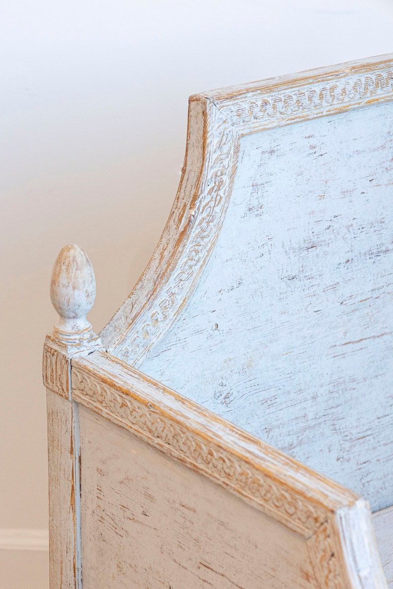 Neoclassical Style 1850s Gray Painted and Carved Armchairs with Guilloches, Pair - JAA