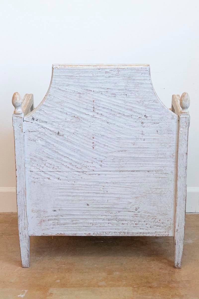 Neoclassical Style 1850s Gray Painted and Carved Armchairs with Guilloches, Pair - JAA