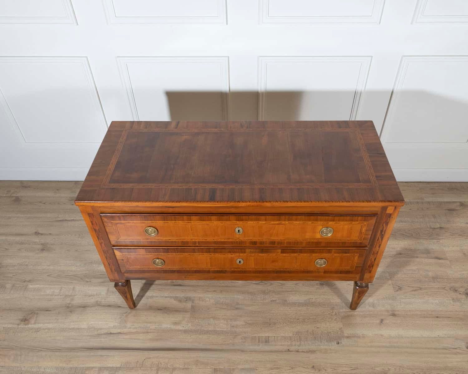 19th Century Neoclassical Inlaid Walnut and Cherry Italian Commode - JAA