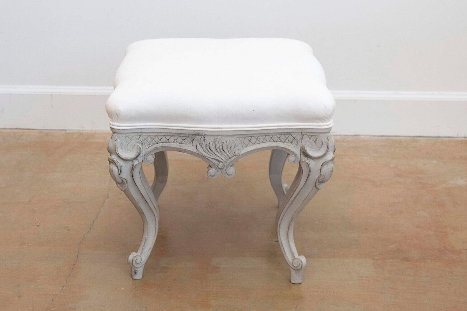 Pair of Swedish Rococo Style Carved Painted Upholstered Stools, circa 1890 - JAA