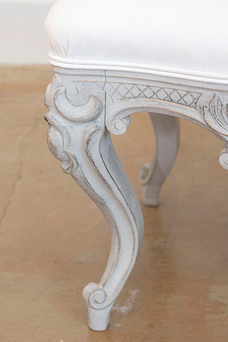 Pair of Swedish Rococo Style Carved Painted Upholstered Stools, circa 1890 - JAA