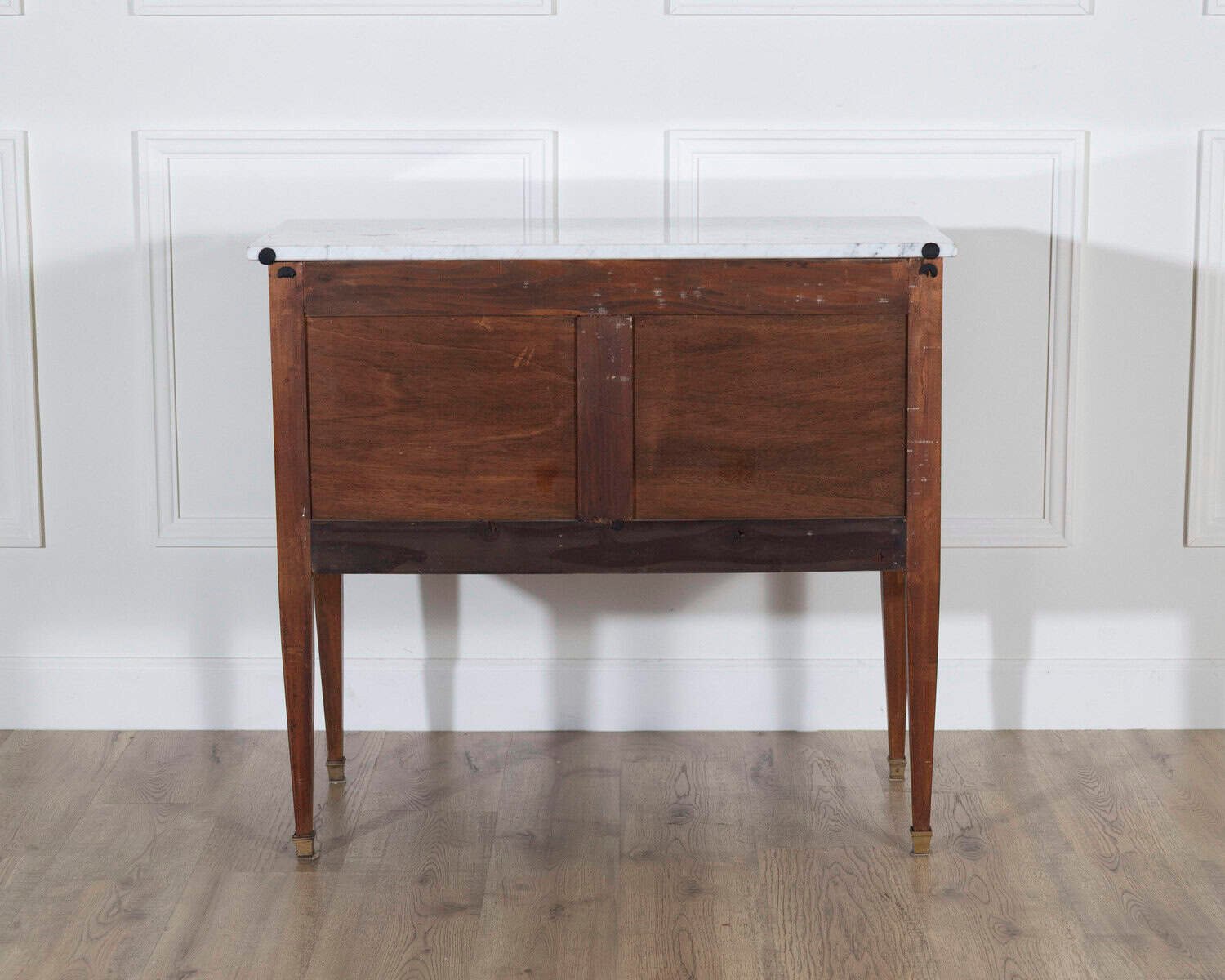 French Louis XVI Style Sauteuse Chest of Drawers in Walnut with Marble Top, Circa 1920 - JAA