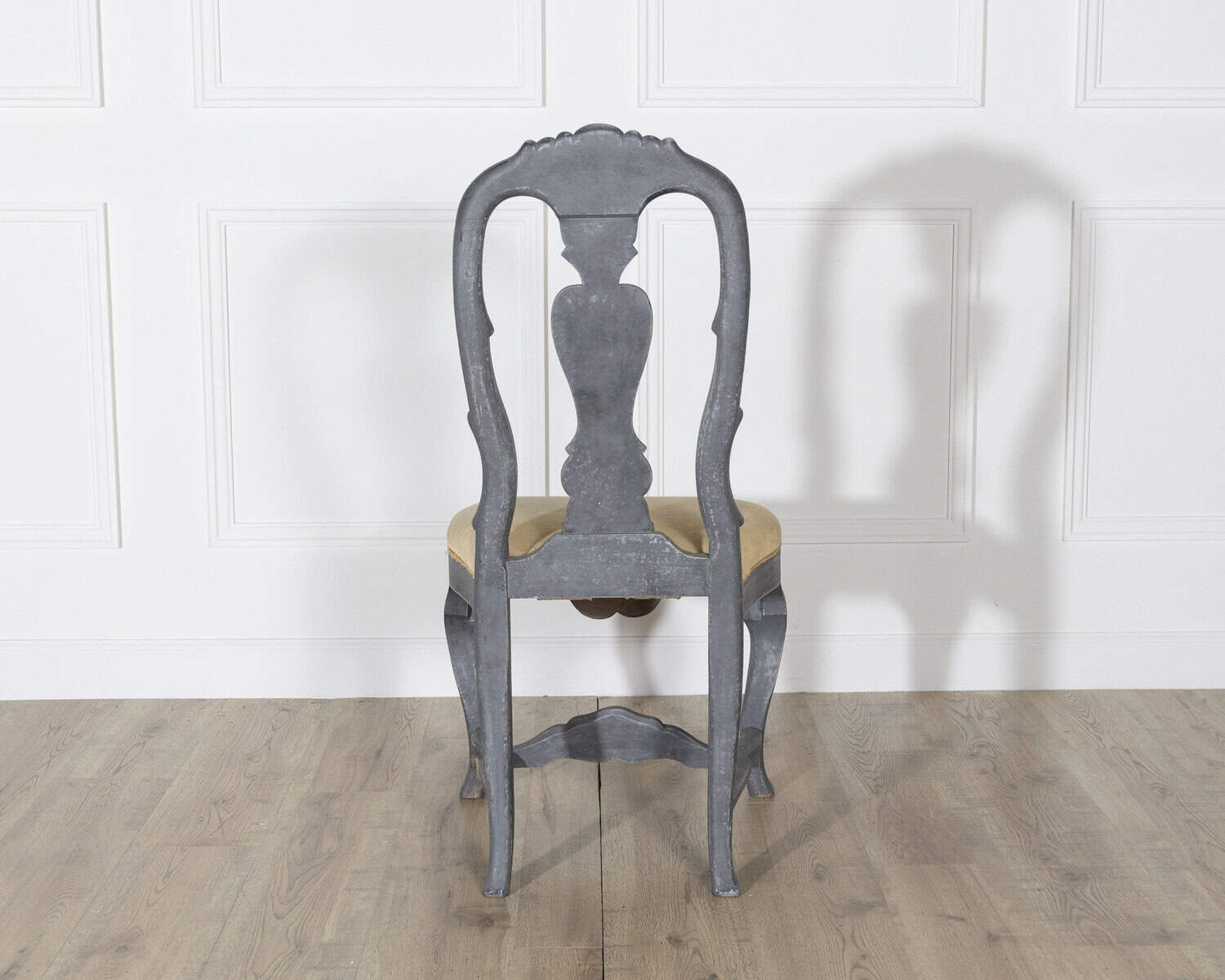 Fine Pair of 19th Century Swedish Rococo Chairs in Black Paint with Mustard Velvet Seats - JAA