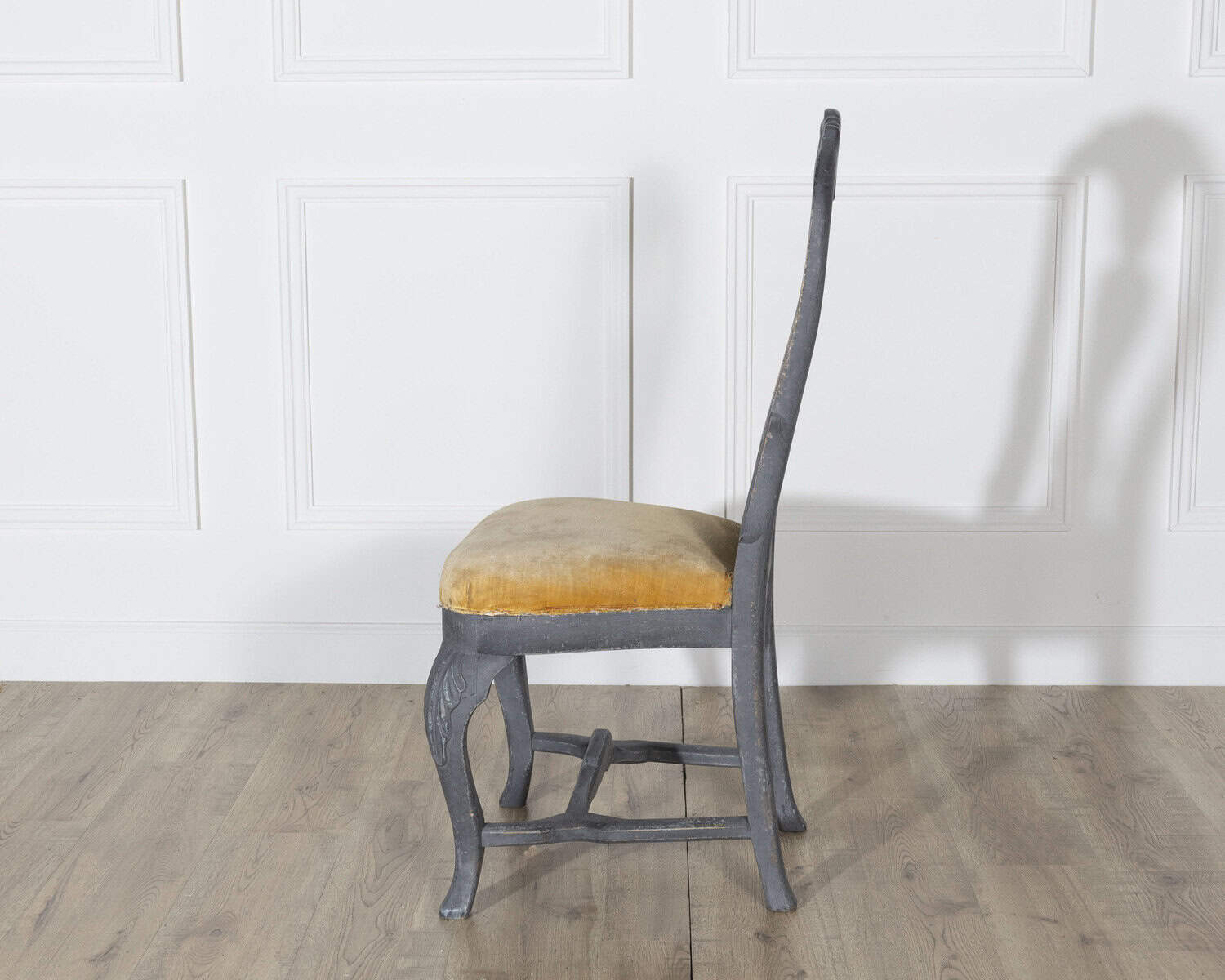 Fine Pair of 19th Century Swedish Rococo Chairs in Black Paint with Mustard Velvet Seats - JAA