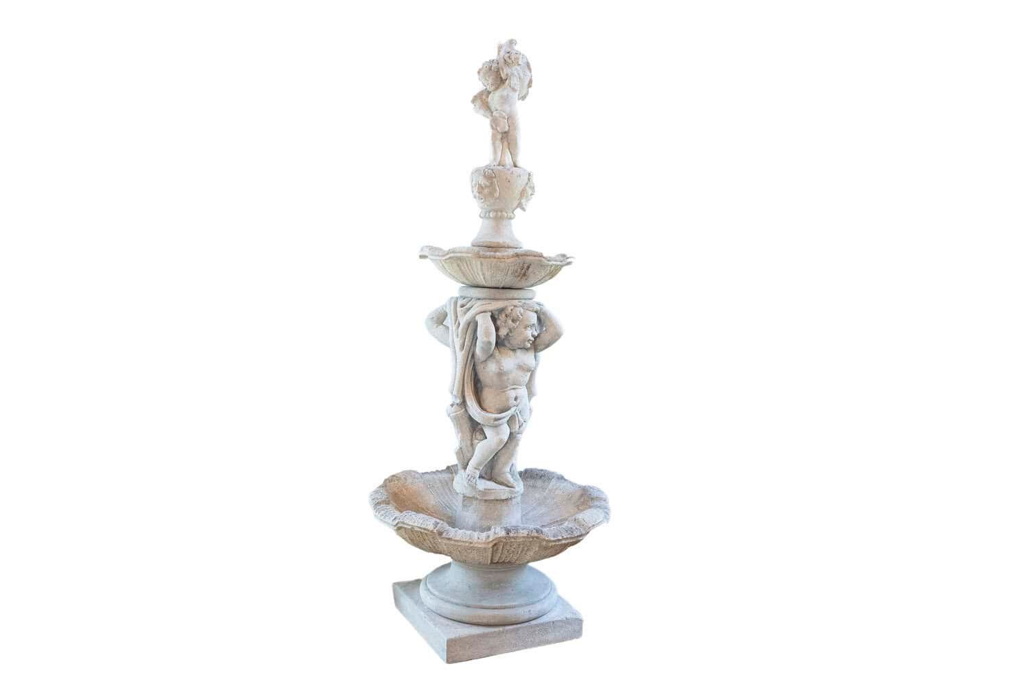 Italian Carved Stone Two-Tiered Garden Fountain from Vicenza