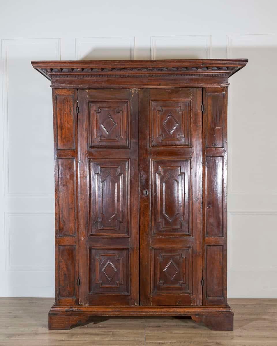 17th-Century Lombard Walnut Wardrobe with Paneled Doors — Brescia, Italy - JAA