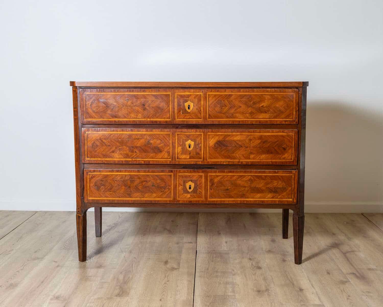 18th Century Italian Inlaid Walnut Commode with Geometric Marquetry - JAA